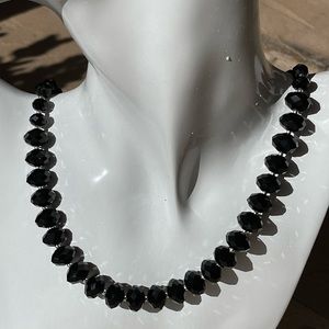 Black Crystal Faceted Bead Necklace & Sterling Spacer Beads